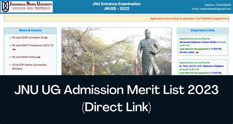 JNU Admission Process 2023 (Started), UG, PG: Merit List, Cut Off.
